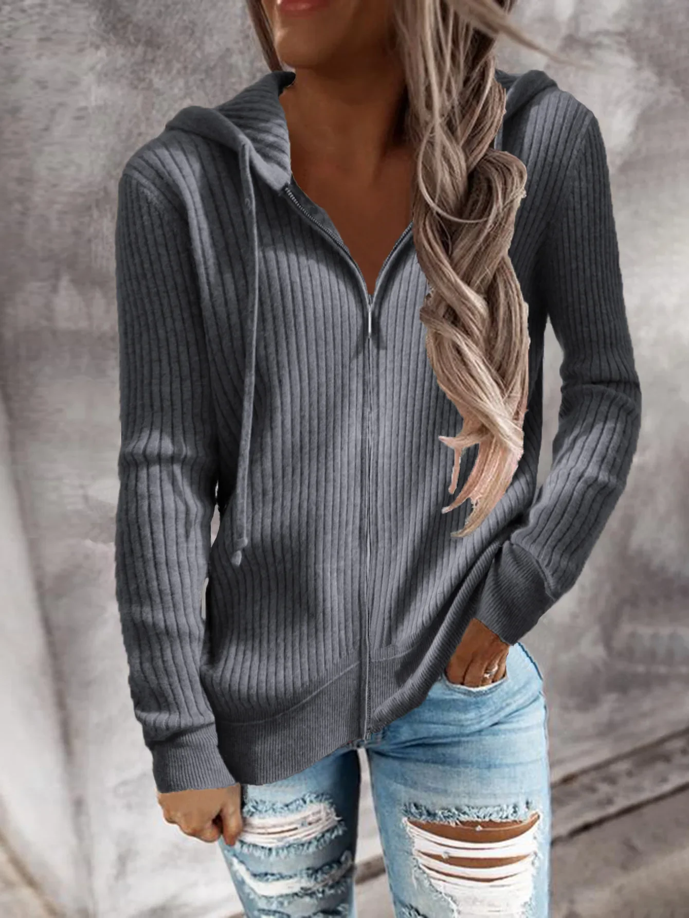 Autumn Winter Women Zipper Cardigan Hoodies Sweaters Ladies Vintage Casual Loose Long Sleeve Solid Color Knitted Outerwear