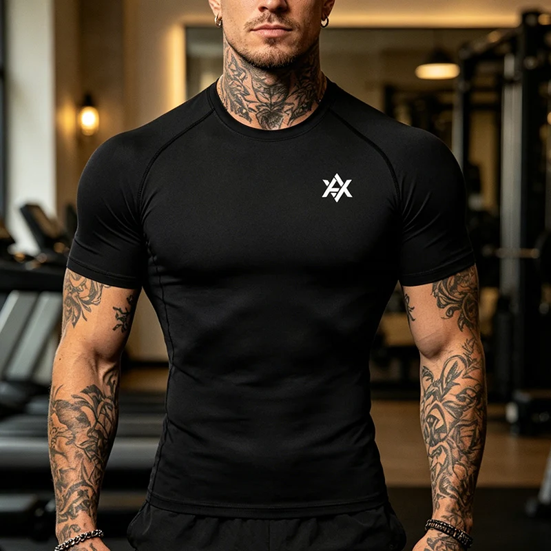 Camiseta de compresión con estampado brandVA para hombre, camisetas de entrenamiento de manga corta de secado rápido, camisetas deportivas para gimnasio, correr, Fitness, J19