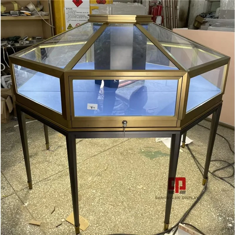 Custom.High-Grade Two-Color Stainless Steel Jewelry Showcase Custom Jewelry Luxury Store Glass Display Cabinet Manufacturers