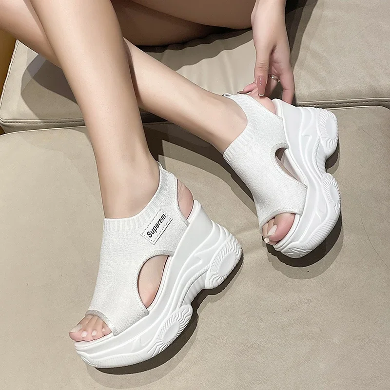 2024 Summer New Style Fish Mouth Shoes Non-slip Wear-resistant Thick Heel Wedge Heel Thick Sole Sports Women\'s Sandals