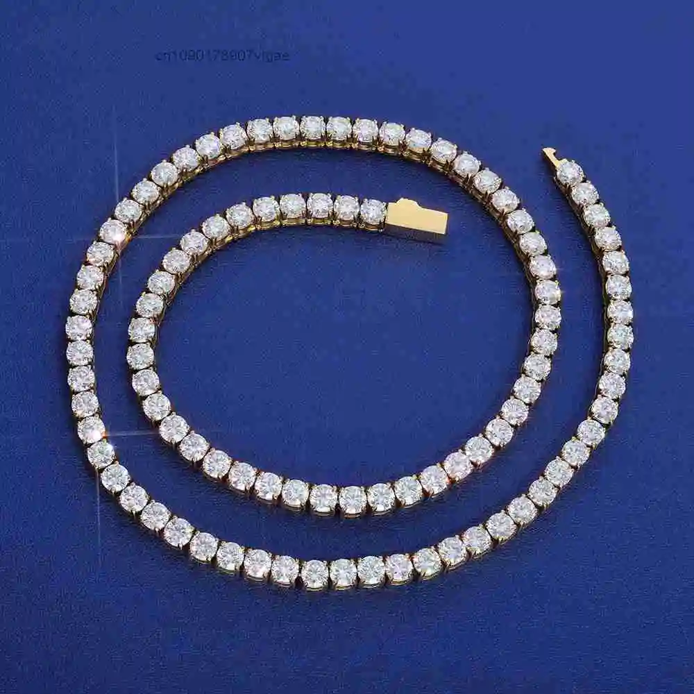 3/4/5mm NUOYA Stainless Steel Tennis Chain Necklace Round Brilliant Cut Moissanite Chain for Men and Women Daily Wear & Gift.