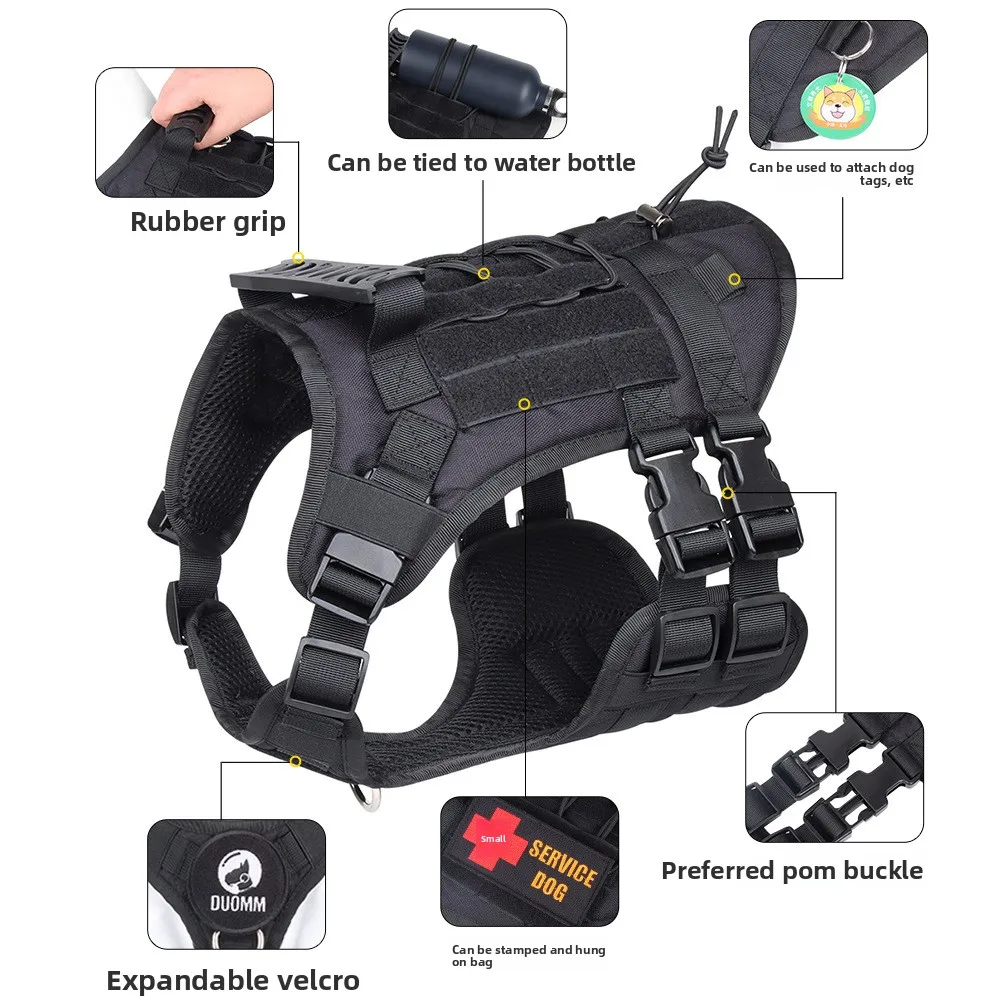 Big Dog Tactical Vest Outdoor Splash-Proof Dog Chest Strap Medium Large Dog Tactical Chest Back Dog Costume Dog Shirt