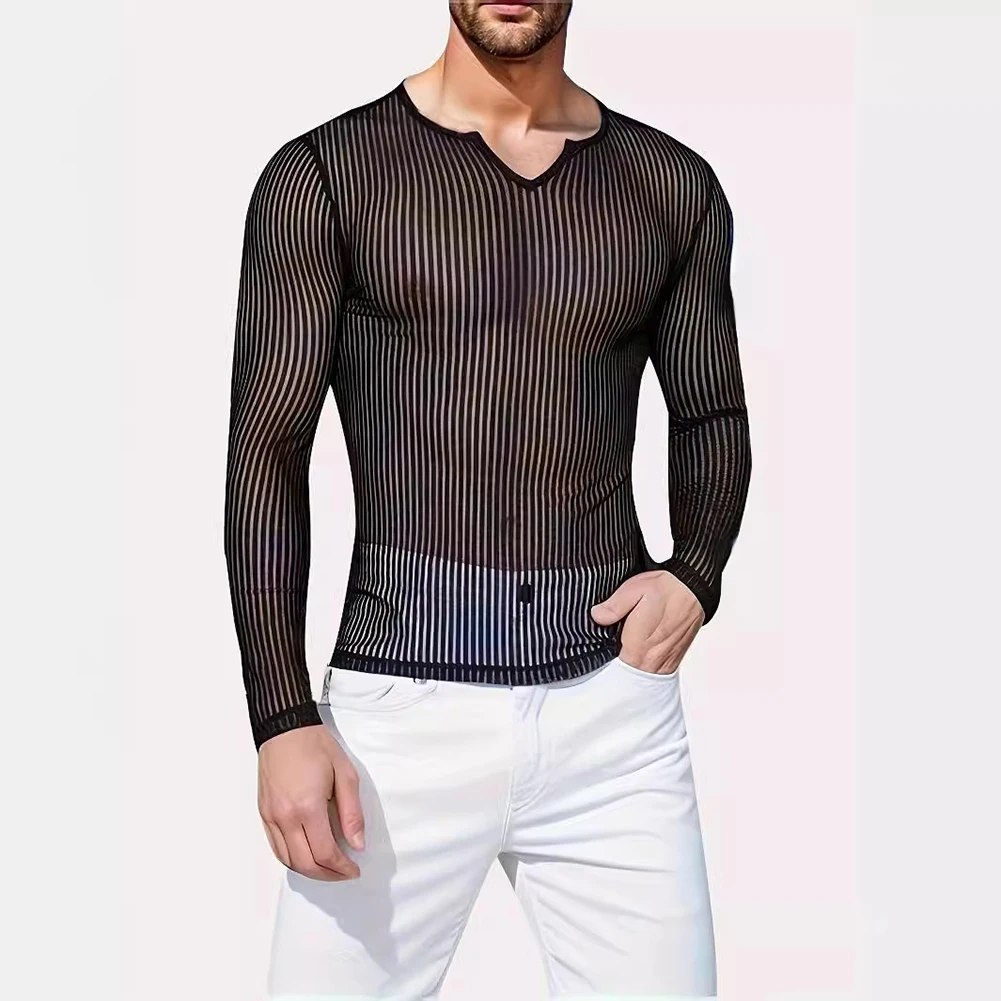 

Fashion Party Top Mens Long Sleeve T-shirt Nightclub Party Long Sleeve Polyester Regular Length Slight Stretch
