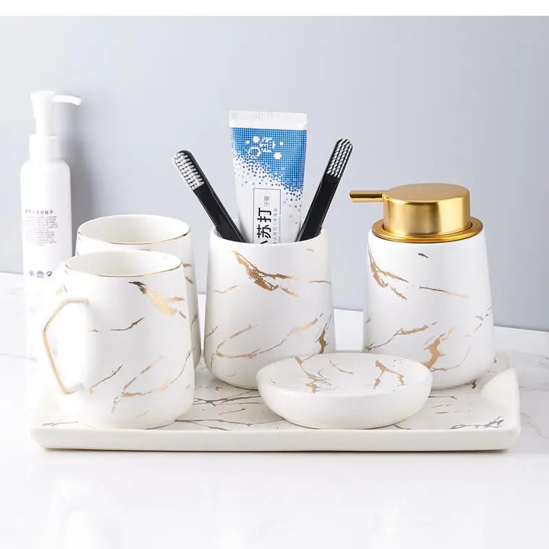 

Marble Ceramic Bathroom Accessories Set / Toothbrush Holder Soap Dispenser Soap Box / Tray Nordic Household Bathroom Supplies