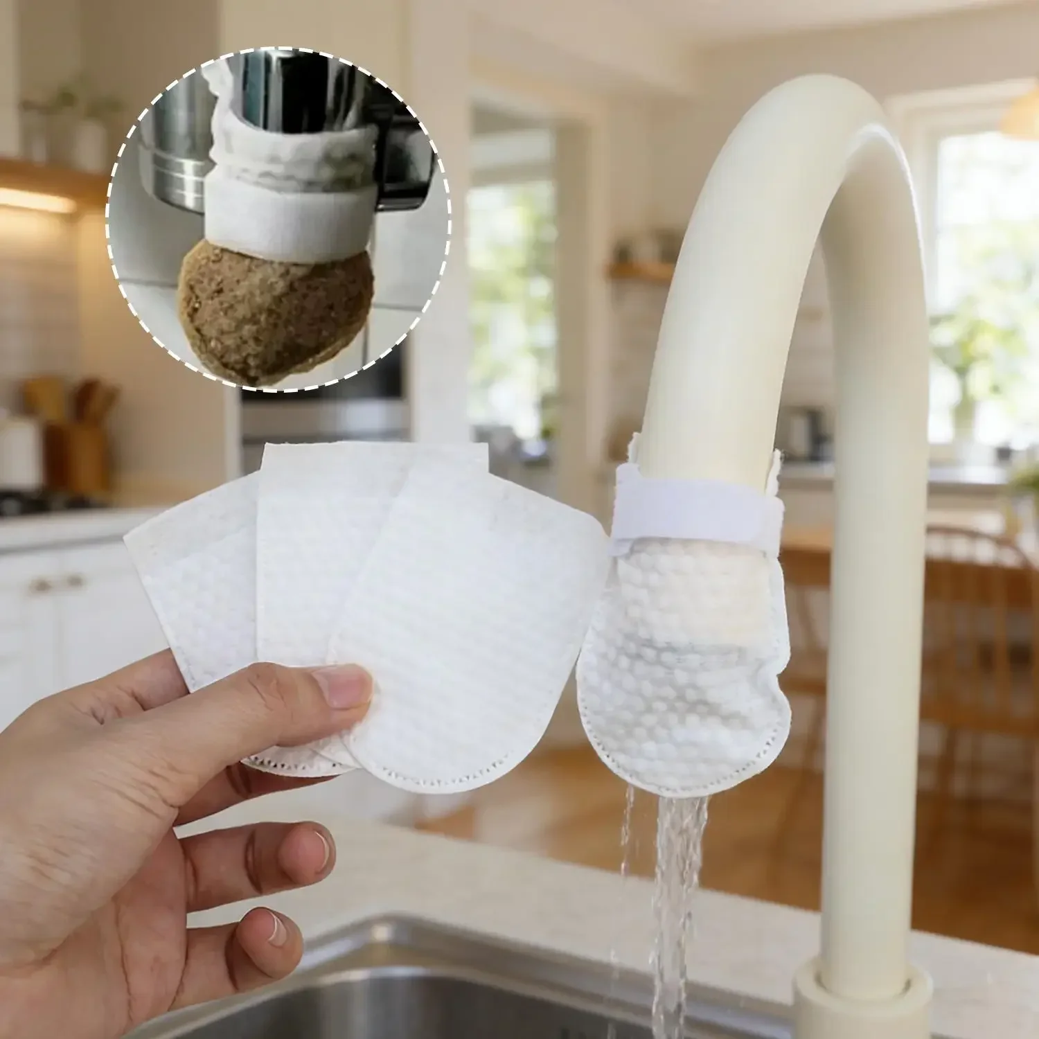 300/30x Wasserhahnfilter-Baumwollbeutel mit Riemen, Spritzschutz, Küchenarmatur-Wasserfilter, Ersatz-Netzfilter für Badezimmer-Waschbecken, Zubehör – Detail 2