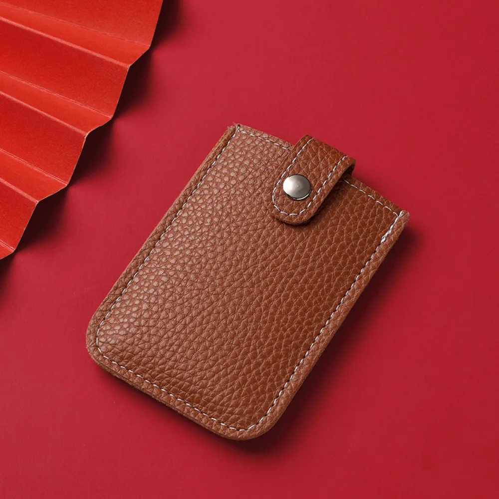 Laminated Concealed Pull-out Business Card Case 4 Card Pockets PU Leather RFID Blocking ID Card Holder Mini Wallets
