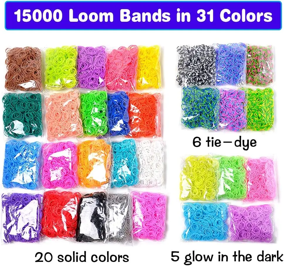 600pcs+ Loom Rubber Band Refill Kit in 31 Colors Bracelet Making Kit for Kids Weaving DIY Crafting Gift with  Loom Bands Toys