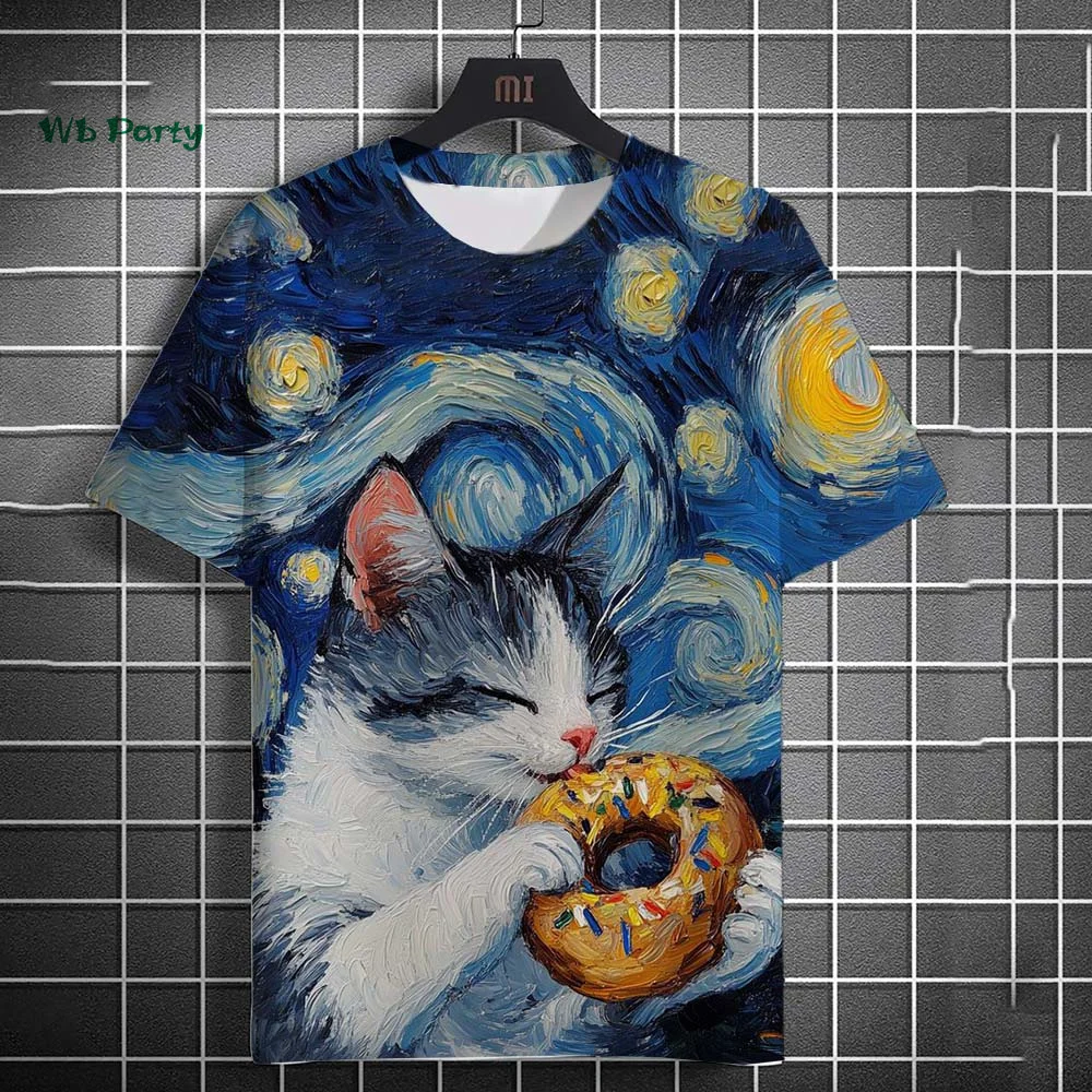 

Cat Print Men's T-Shirt Summer Tops Casual Short-Sleeved Tee Men's Funny T-Shirts Oversized Men's Clothes Animal Graphic T-Shirt