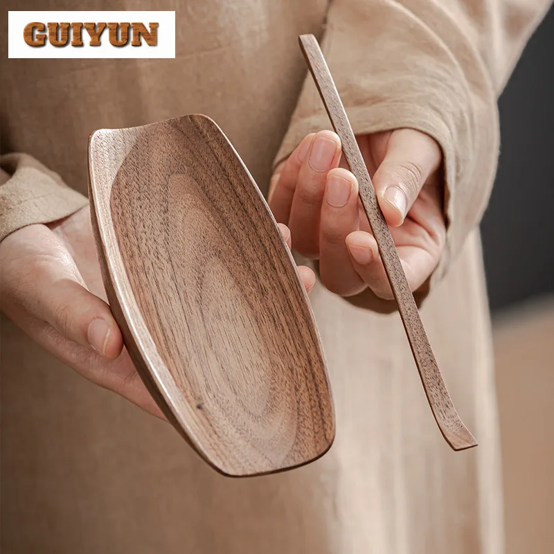 Zen Walnut Solid Wood Tea Scoop Ancient Tea Infuser Spoons Shovel Chahe Awakening Tea Ladle Puer Tea Items Supplies Decoration