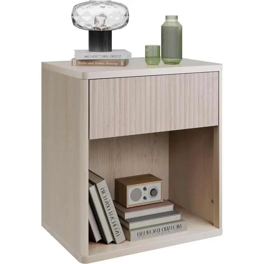 Wooden Nightstand with Storage and Open Shelf, Modern Bedroom Side Table, Suitable for Living Room, Dorm, and Home Office, White