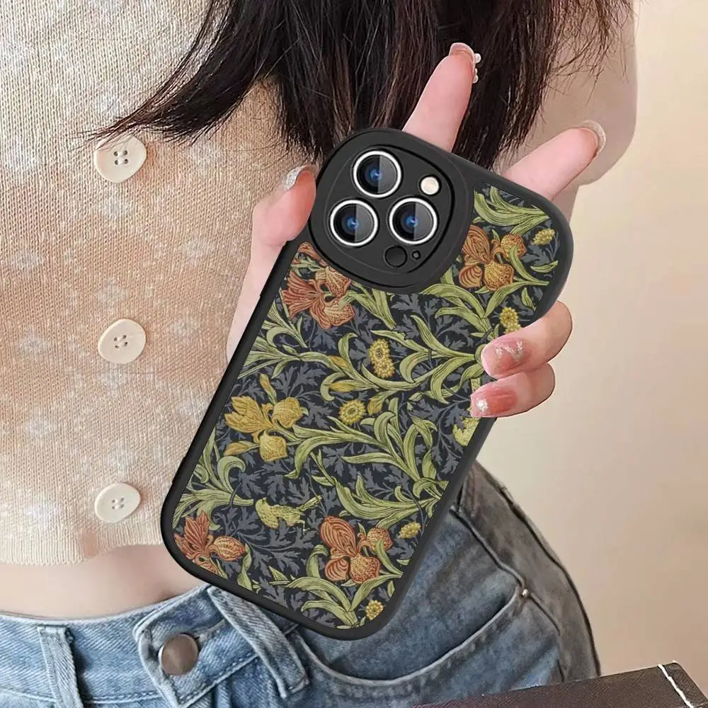 ويليام موريس الفراولة اللص آيفون 16 15 14 13 12 11 برو ماكس زائد غطاء الهاتف الجلدي