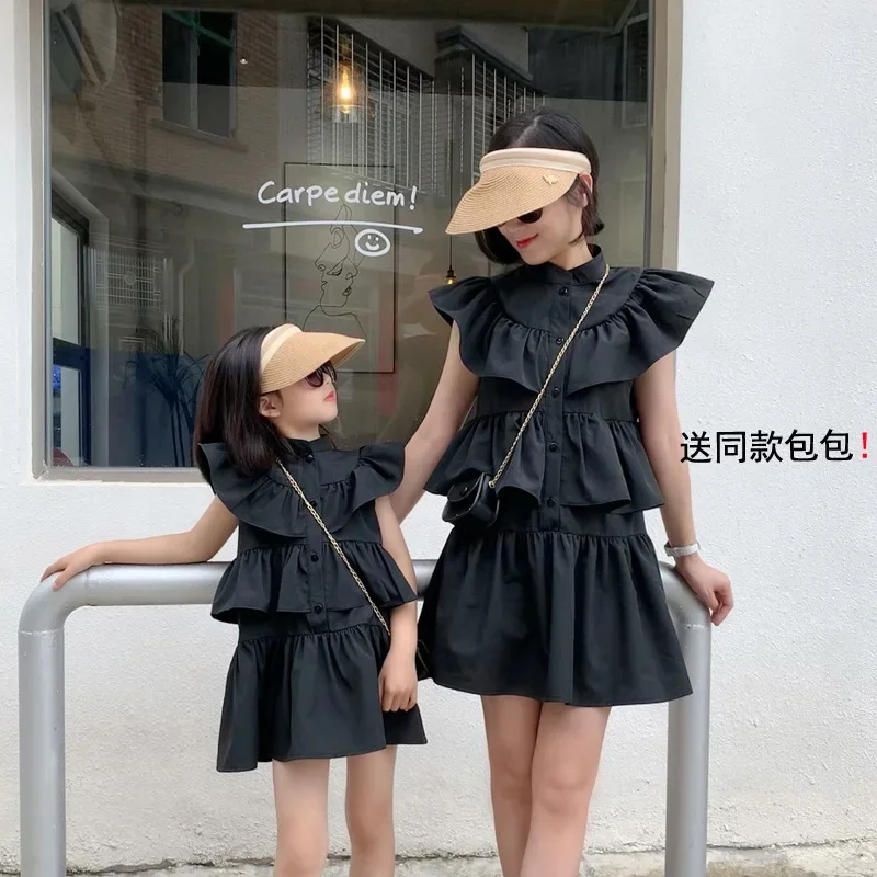 

2024 Mother Baby Daughter Matching Ruffle Dressess Baby Girls One Piece Dress For Women's Clothing Fashion Parent Child Clothes