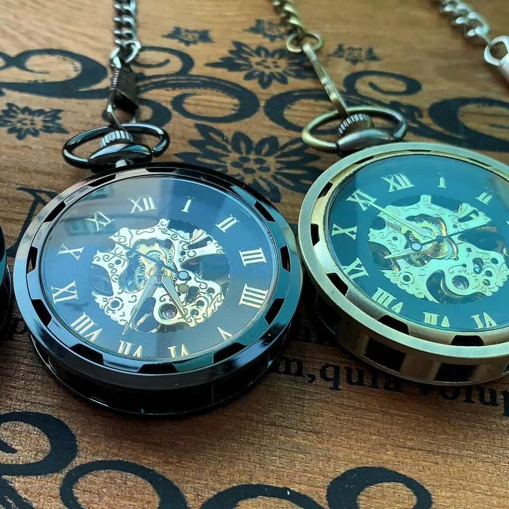 Mechanical Pocket Watch,Nostalgic Multi-Color Mechanical Pocket Watch,Retro Manual String Industrial Style Large Pocket Watch