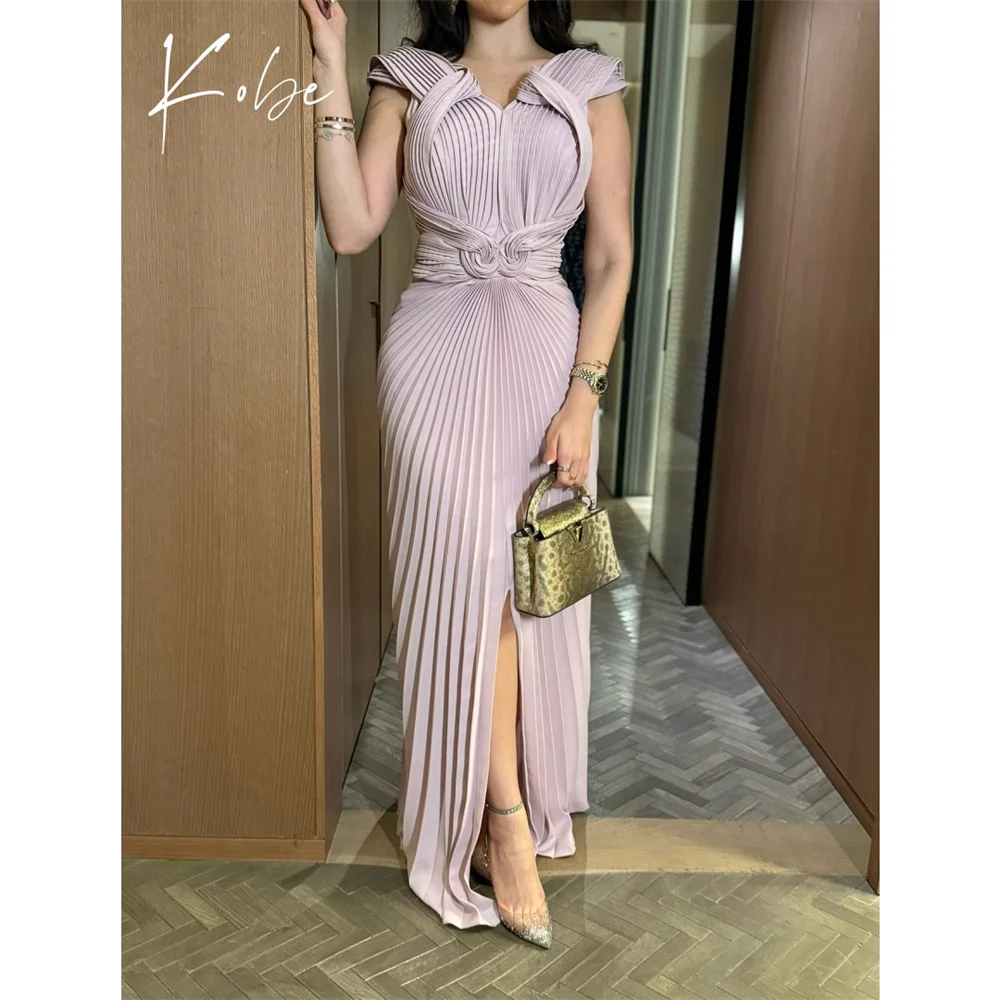 

Kobe Pink V-Neck Prom Dresses 2025 Cascading Ruffle Sleeveless Customized فساتين سهرات Floor-Length vestido de gala noche mujer