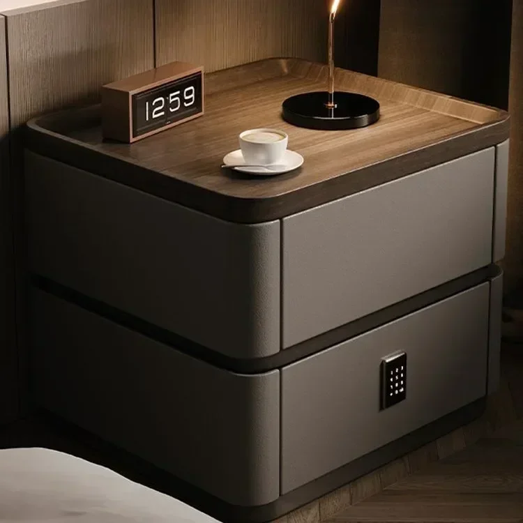 Bedside Table With Lock Modern Simple Italian Minimalist Solid Wood Storage Household Light Luxury Premium Bedroom Bedside Table