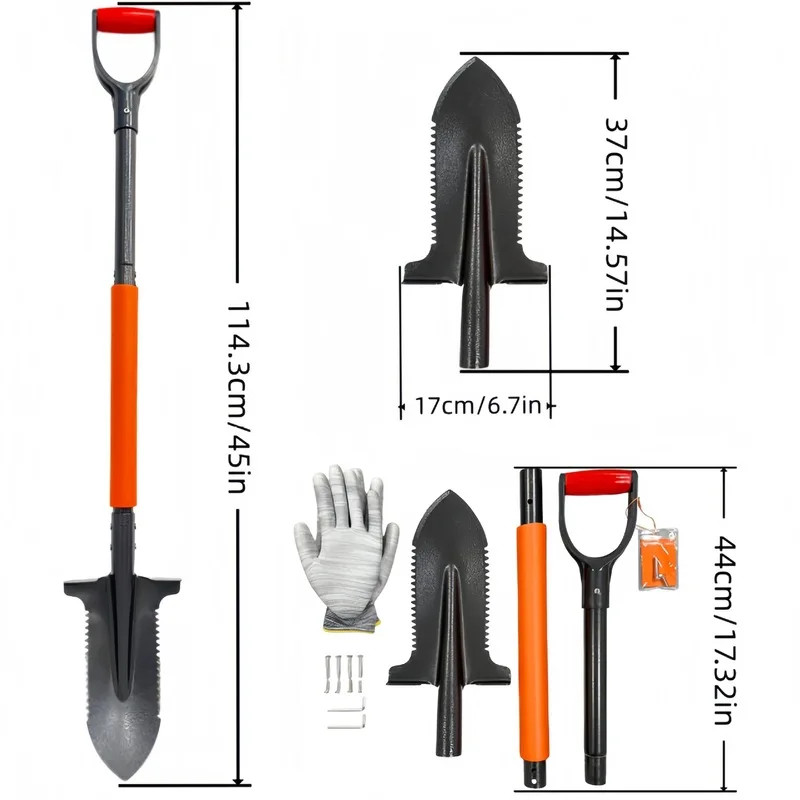Lightweight Detachable Stainless Steel Garden Shovel Multifunctional Outdoor Gardening Shovel for Planting Digging Loosening Soi