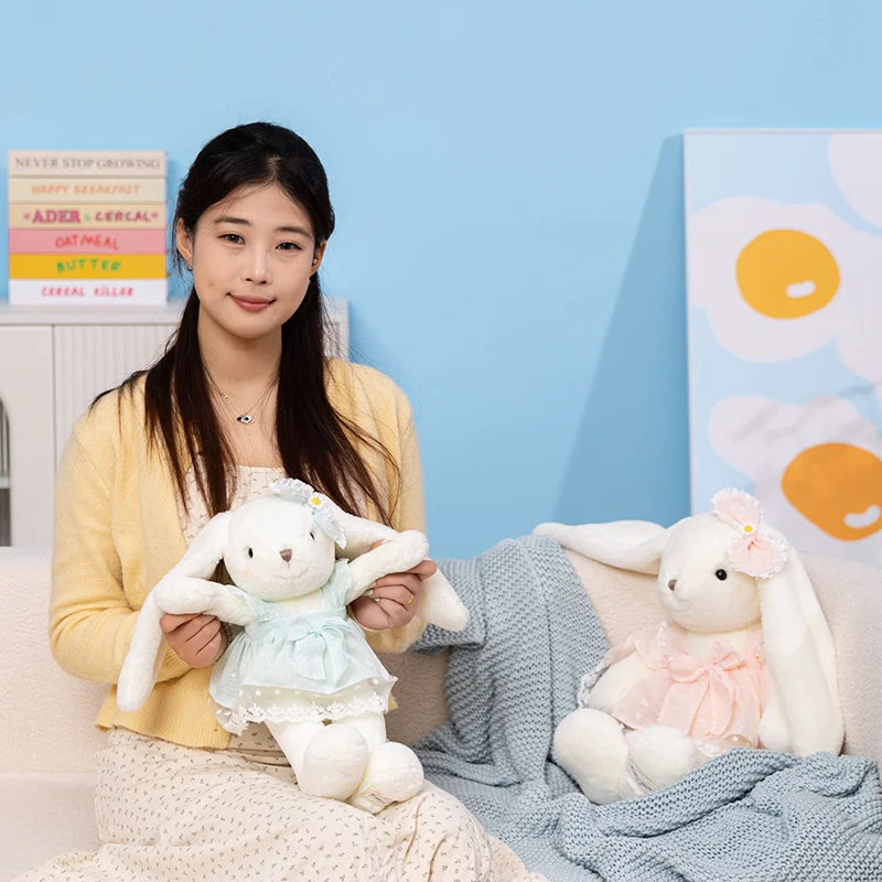 40/50cm agradável kawaii orelhas longas vestido coelho brinquedo de pelúcia bonito animal de pelúcia coelho plushie boneca presente de aniversário para meninas crianças