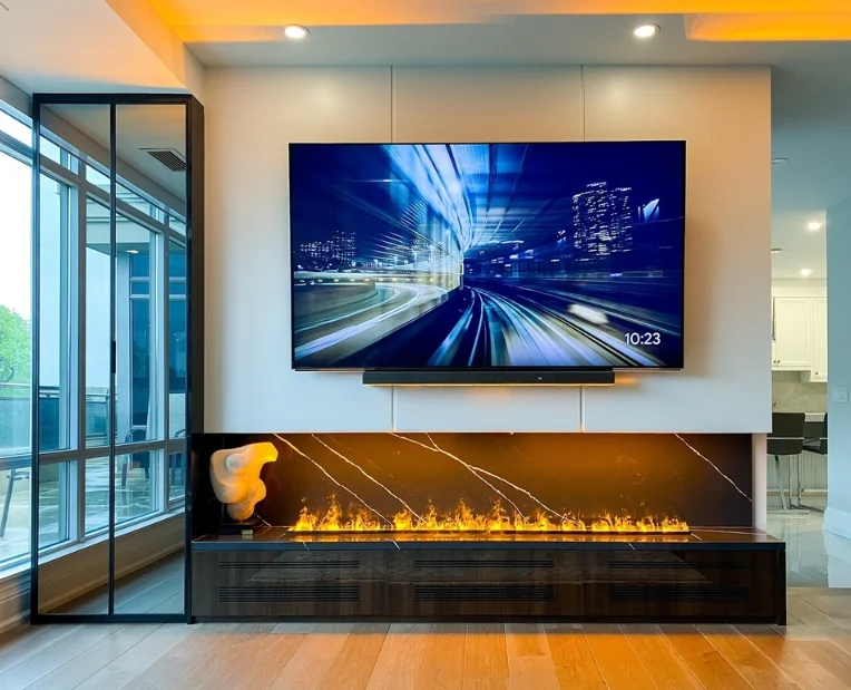 Armário de tv de luxo com lareira interior eco amigável inteligente 3d lareira elétrica montada na parede 60 polegadas casa lareira de água a vapor