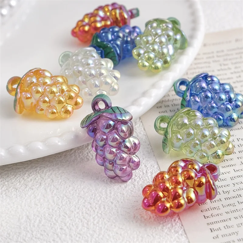 New arrived 50pcs/lot AB color print cartoon Fruit grapes shape resin with hanger diy jewelry garment hair accessory