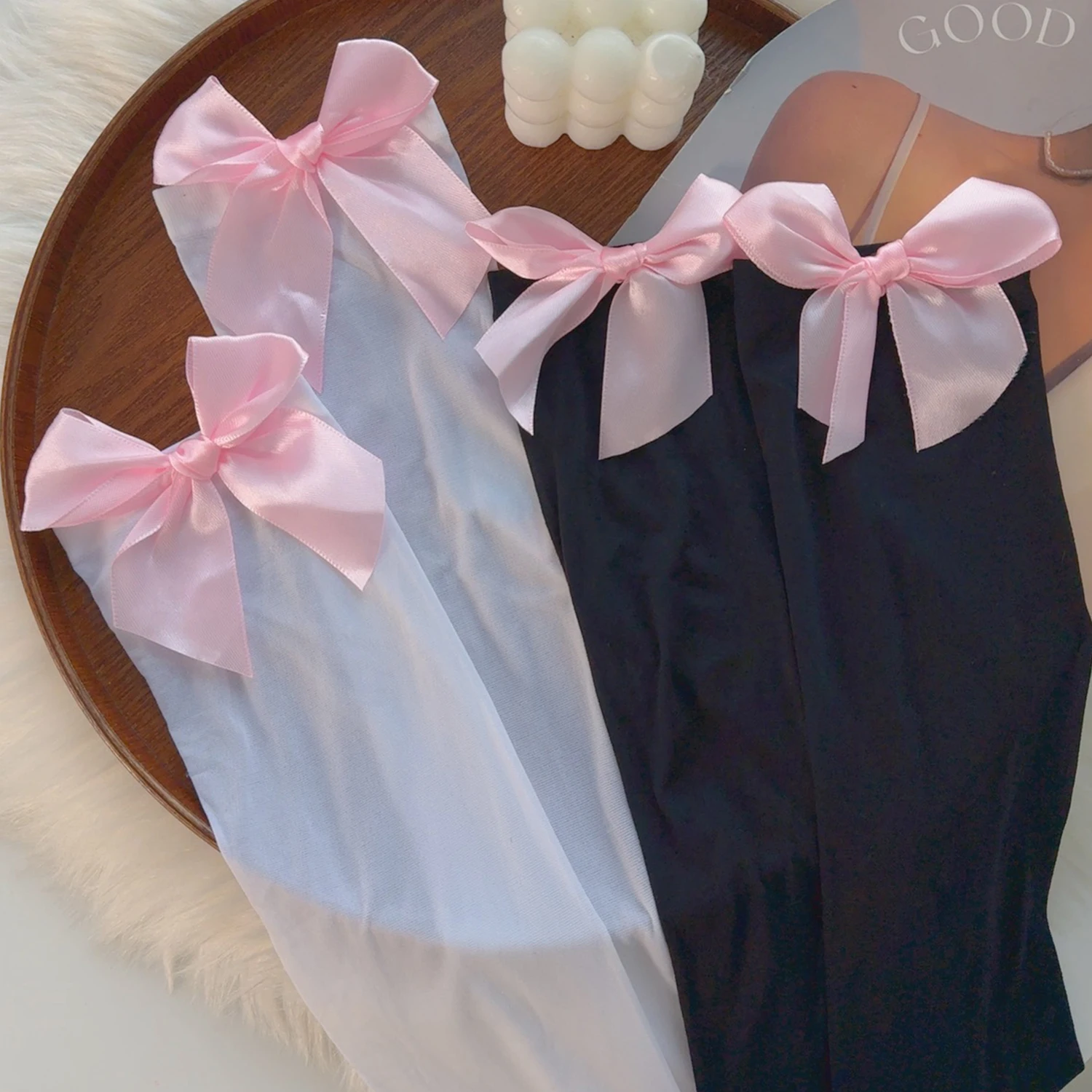 Frauen Kawaii Nette Über Knie Hohe Lange Socken Lolita Mädchen Bowknot Oberschenkel Hohe Strümpfe JK Japanischen Stil Cosplay Spitze Strumpf – Detail 17