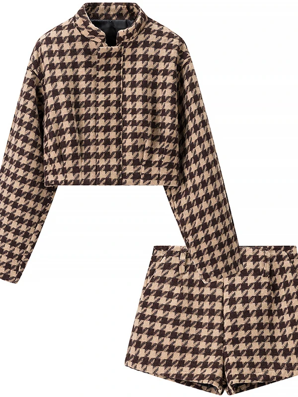 Manteau ort à carreaux rétro, taille haute, ensemble deux pièces décontracté pour femmes, Collection automne, effet amincissant, français Sle