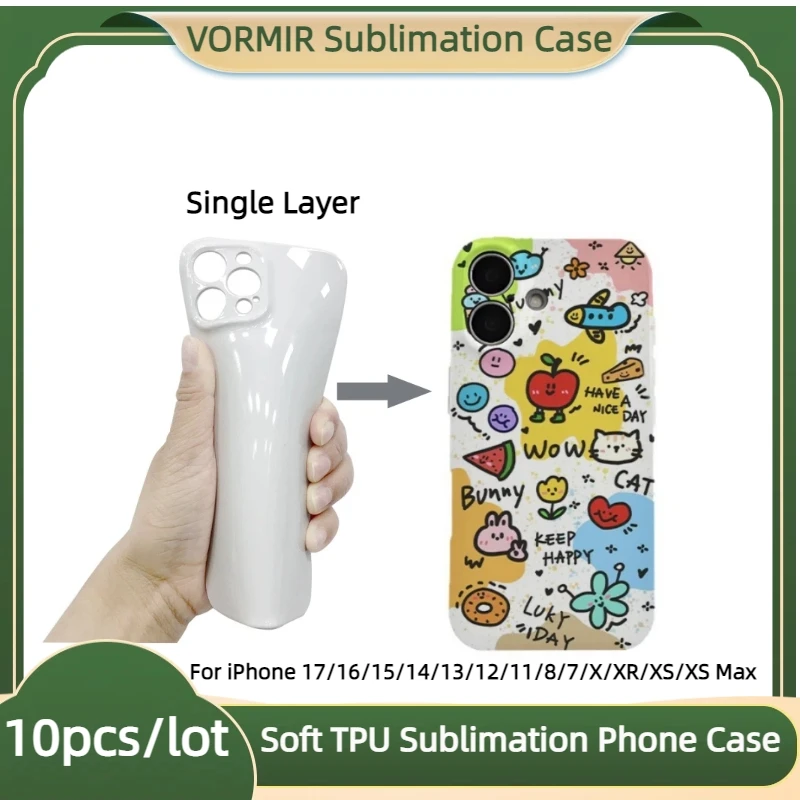 

VORMIR 10pcs Single Layer Soft Shell Sublimation Phone Case Blank Luxury Plated Protective 3D Printable TPU Flexible Cell Cover
