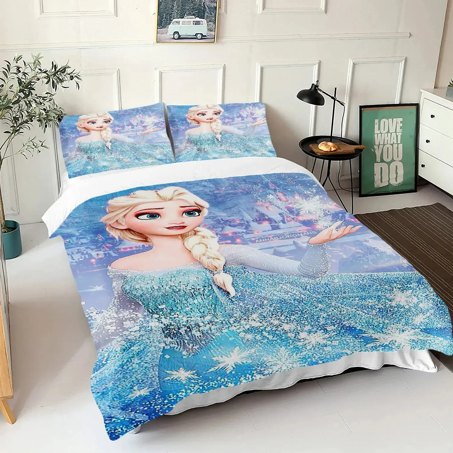 

Frozen Bedding Set Elsa Quilt Cover Pillowcase Princess Print Girl Gift King Size Bedding Home Bedroom 2/3pcs 240x220cm