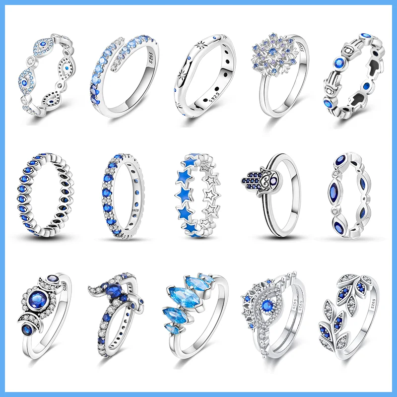 

100% 925 Sterling Silver Snowflake Snake Magic Eye Sparkle Blue Zircon Women's Engagement Wedding Anniversary Fine Jewelry Gift