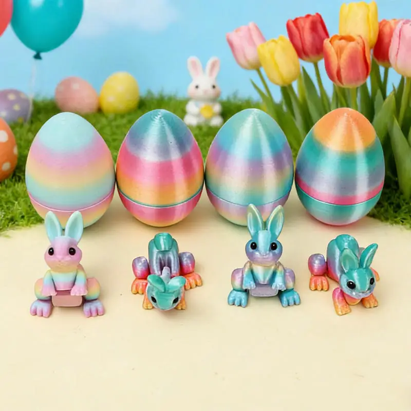 4 szt. Zestaw Jajek Króliczych Drukowanych w 3D Dekoracje Wielkanocne Rękodzieło Prezenty dla Dzieci Stojaki do Przechowywania Impreza Wesołych Świąt Wielkanocnych Prezent dla Dzieci
