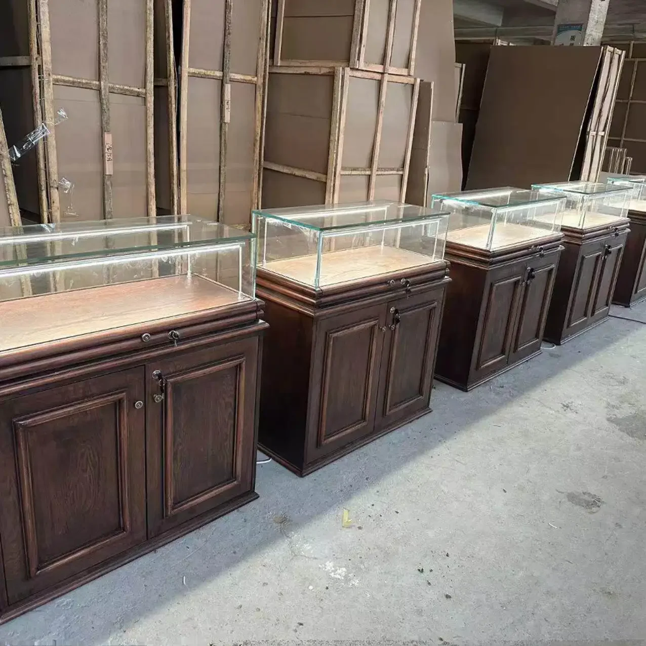 Jewelry Cabinet Museum Display Cabinet Jade Jade   Ultra White Glass Wood Grain