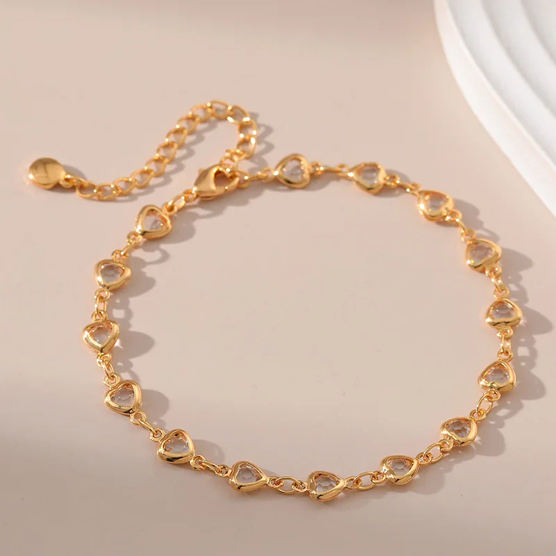 ENSHIR Trendy Gold Color Chain White Zircon Heart Bracelet for Women Simple Entry Luxury Bracelet Fashion Jewelry All Match