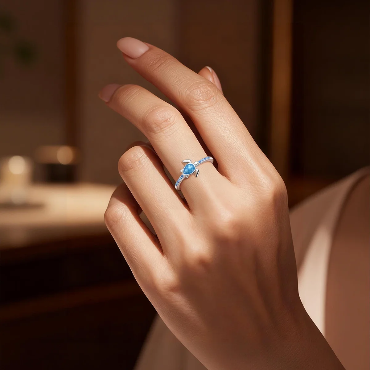 Ring Original 925 Silver Blue Sea Turtle Ring Valentine's Anniversary Fine Women Gift Accessory Nickel-Free Hypoallergenic
