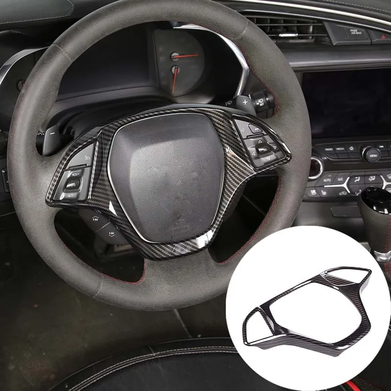

ABS Carbon Fiber Car Steering Wheel Panel Decoration Cover Trim Moulding Sticker For Chevrolet Corvette C7 2014-2019 Accessories