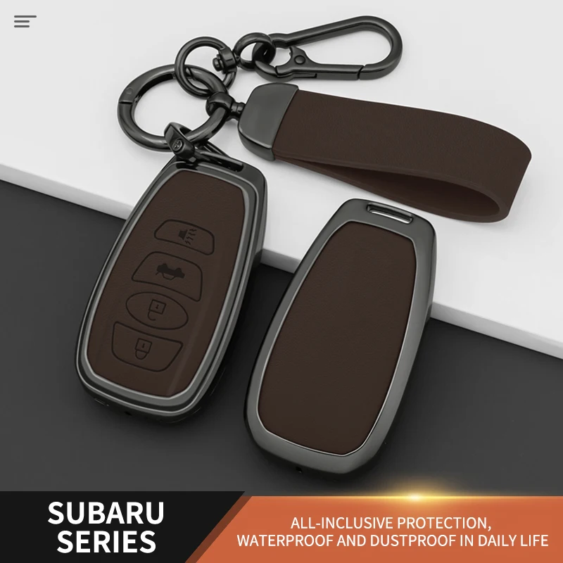 For Subaru Forester Outback XV Legacy Impreza Smart Remote Key Fob Protector With Keychain Zinc Alloy Leather Car Key Cover