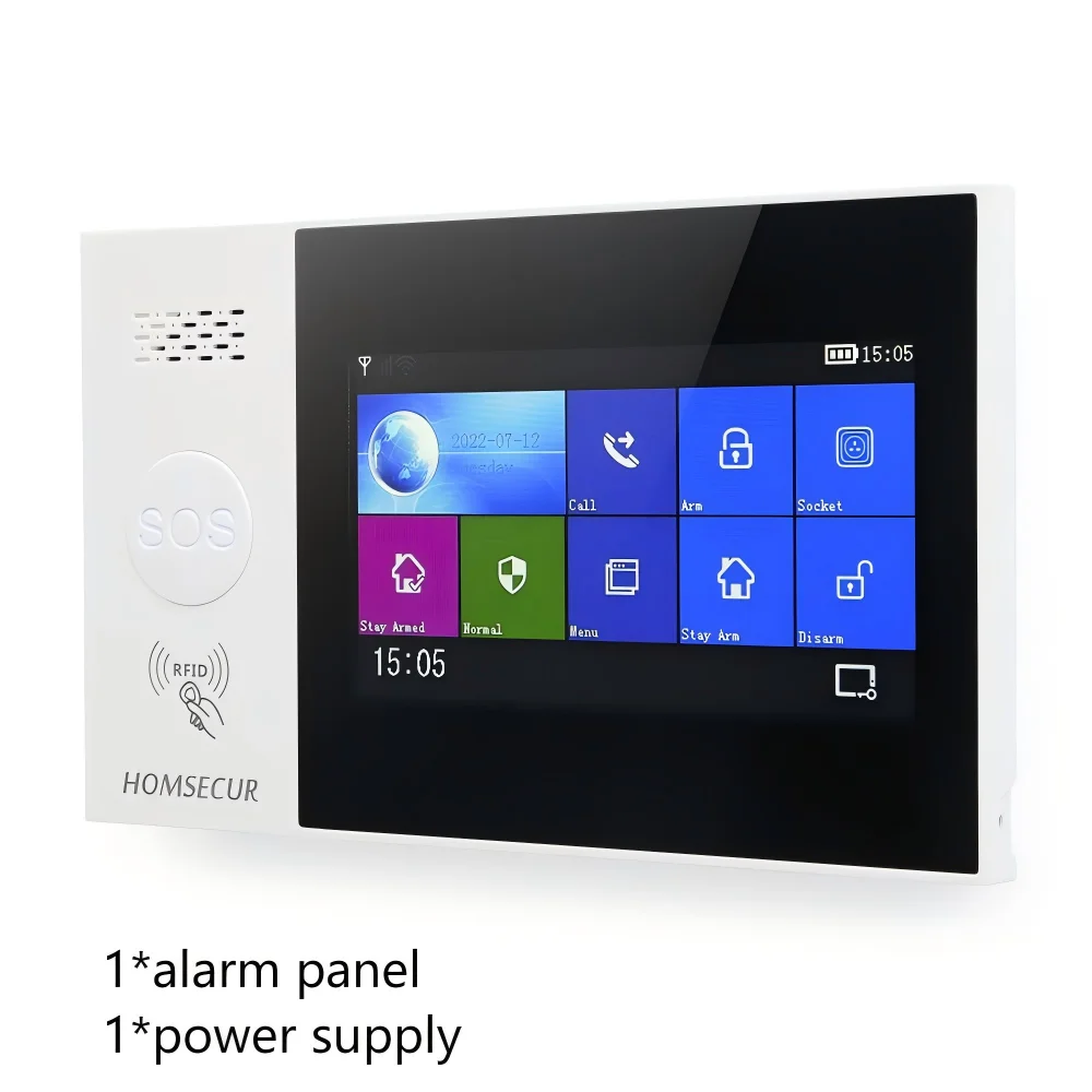 

HOMSECUR Wireless WIFI 4G 2G RFID SMS Autodial Burglar Alarm Panel Touch Screen PG107