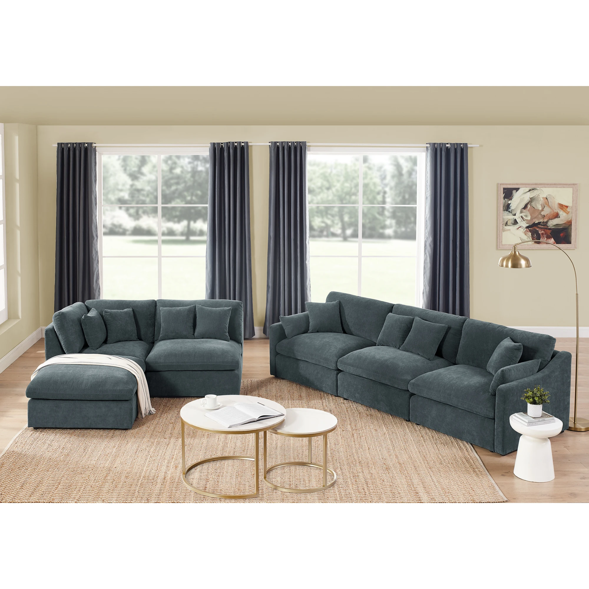 6-Seater L-Shaped Sectional Sofa with Ottoman – Oversized Upholstered Couch, 10 Pillows, Removable Down-Filled Cushions