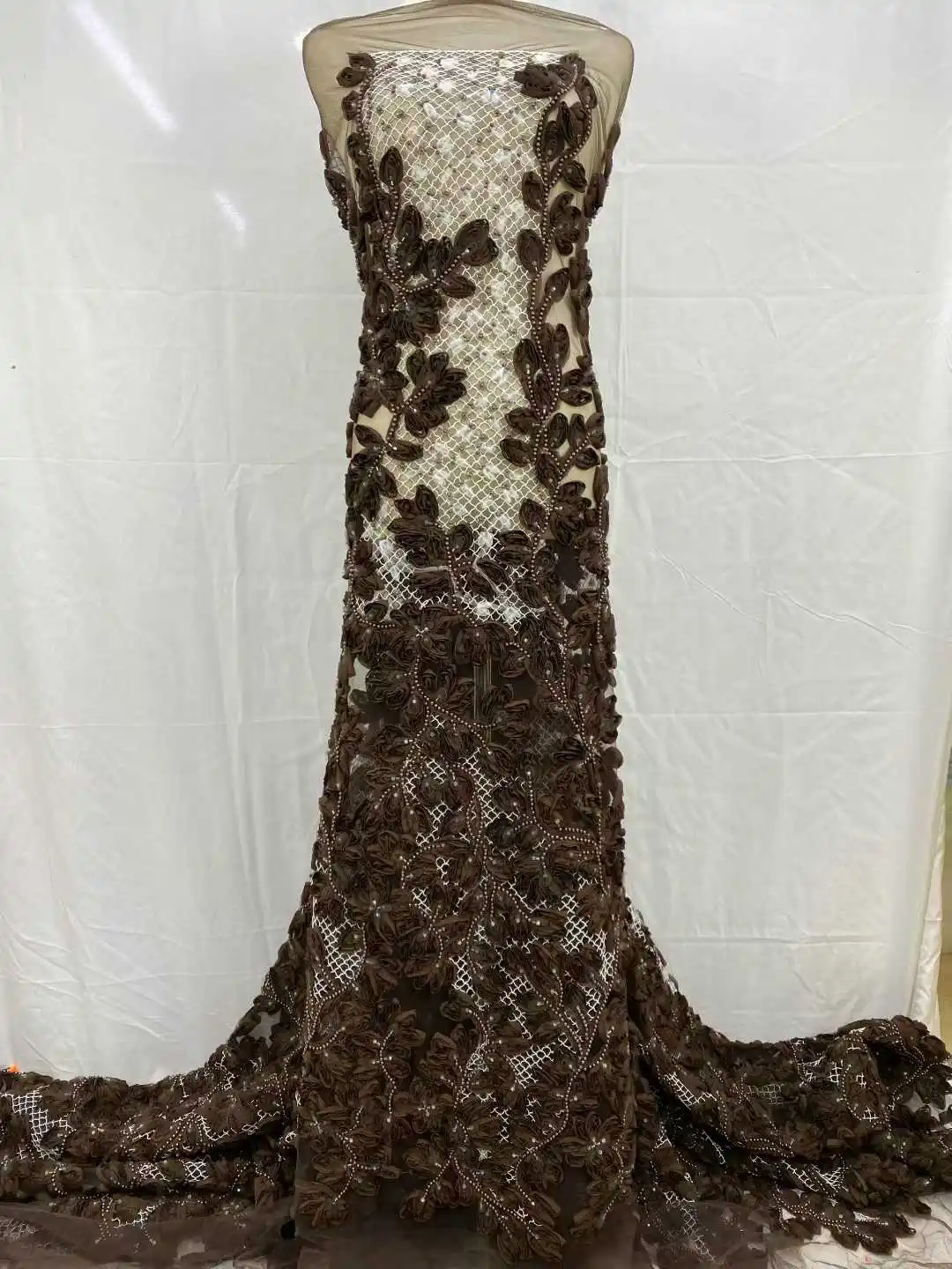 Hoge kwaliteit 2025, Nigeriaanse tule kantstof, kralenborduurwerk, feestjurk, pailletten, Franse Afrikaanse 3D-veer voor naaien