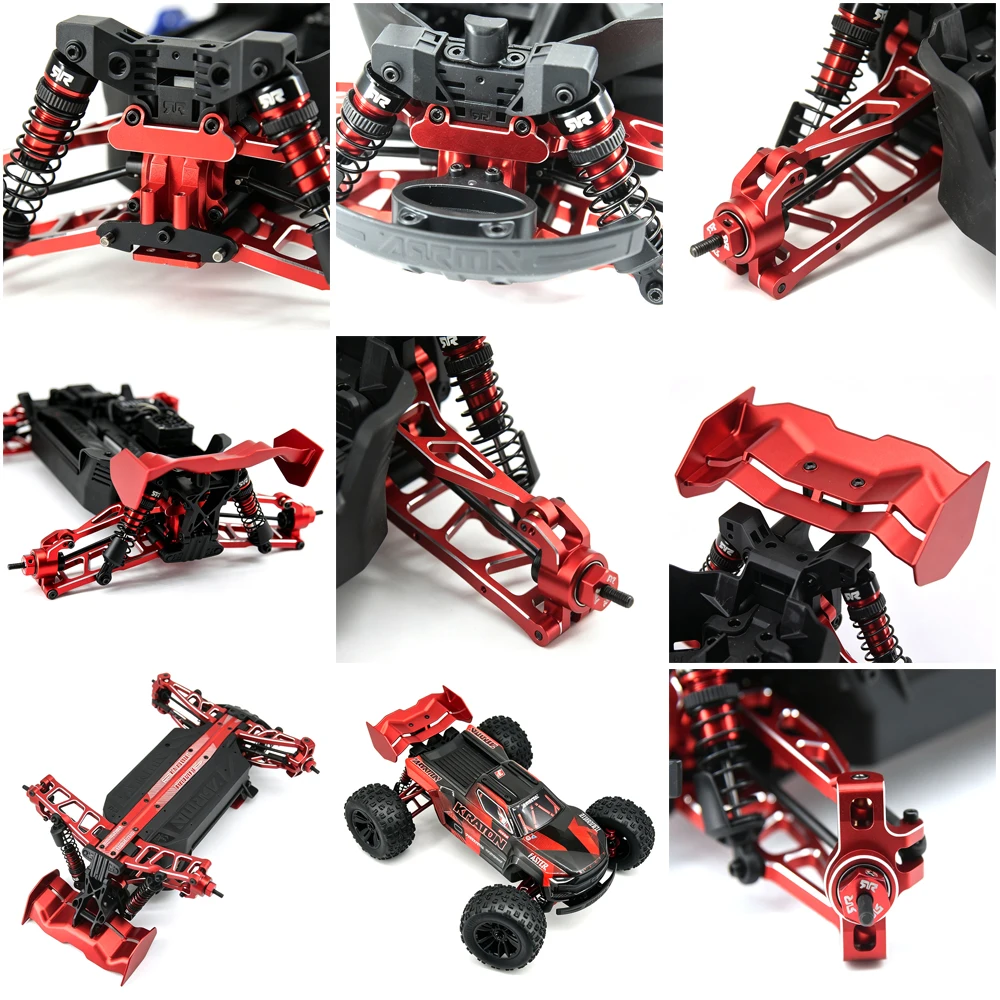 Piezas de mejora de aleación de aluminio para coche RC ARRMA Mini Kraton: Brazo de dirección, copa de dirección, cubierta de caja de cambios, aleta trasera