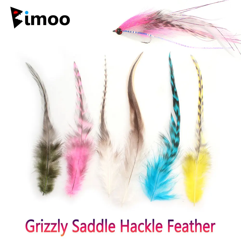 Bimoo 2/3Packs Grizzly Saddle Hackle Feather Rooster Hair Fly Tiing Material For Bass Bug Pike Steelhead Flies Streamer