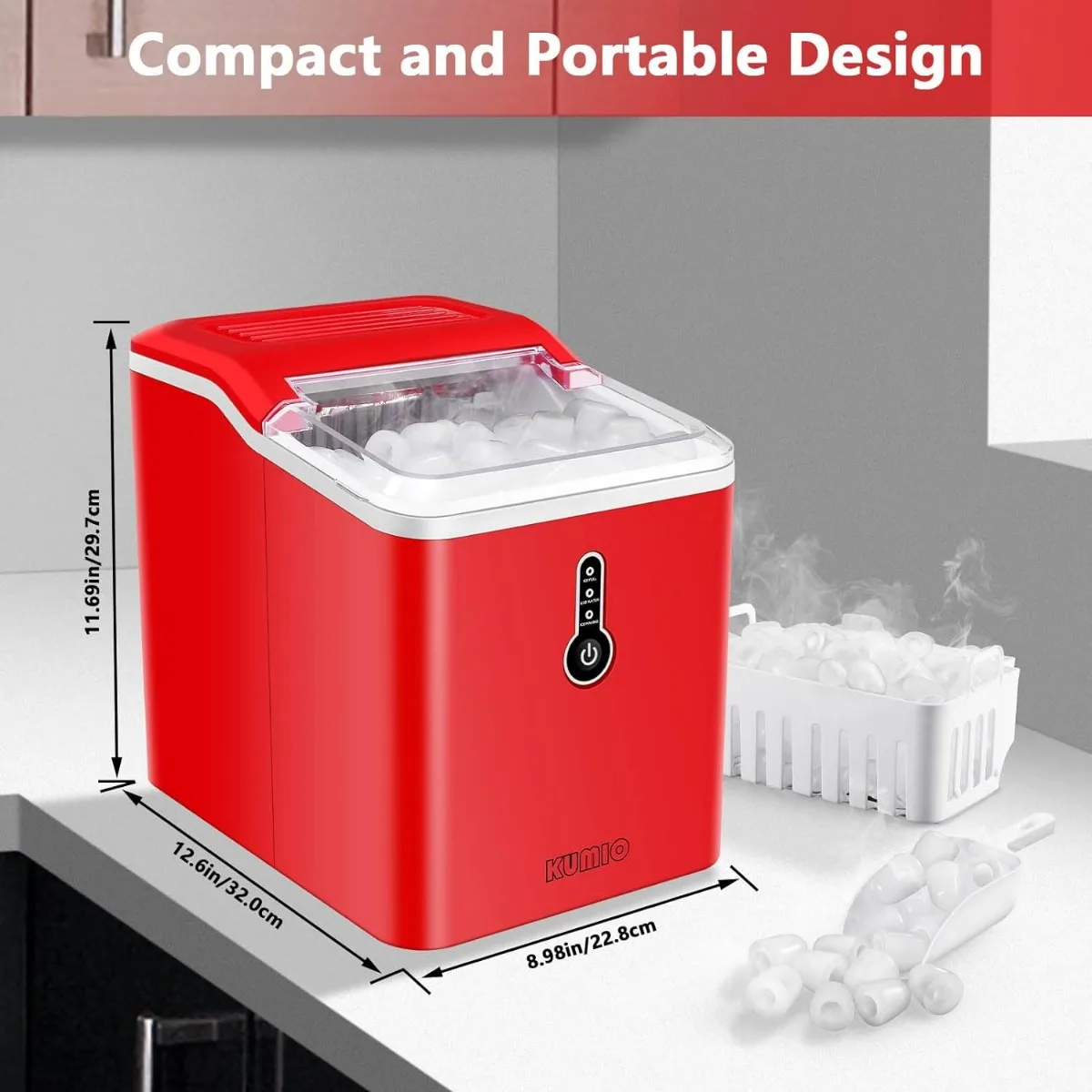 Ice Makers Countertop, 26.5 Lbs/24H, 9 Bullet Ice Ready in 6-9 Mins， Compact Portable Ice Maker | USA | NEW