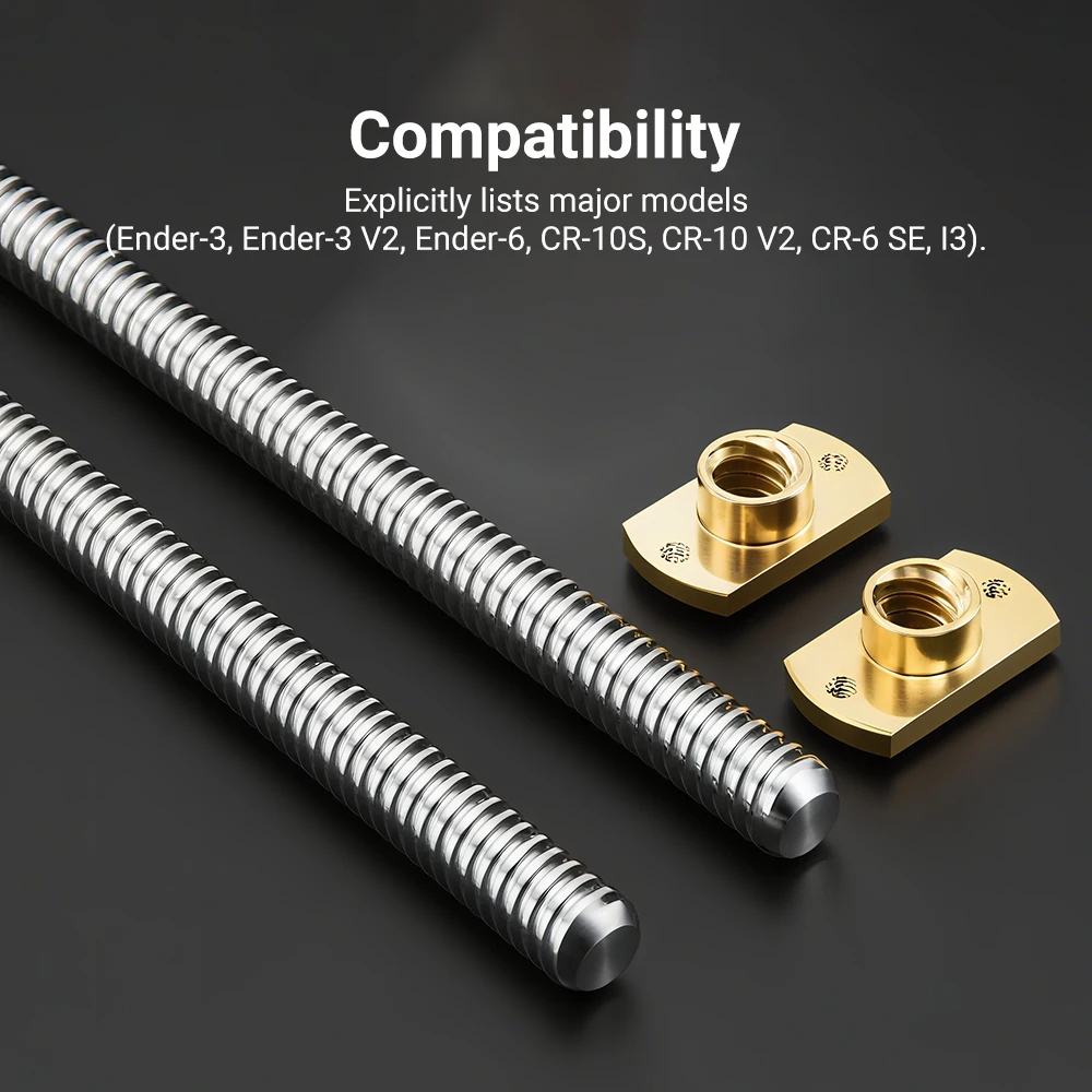 T8*8 Lead Screw for Ender 3 Z Axis Rod + Brass Nut Length 365/399/500/515mm for Ender 3/V2 Ender6 CR 10S/V2 CR6 SE I3 3D Printer