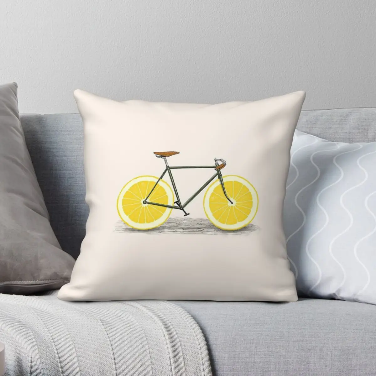 A Bike With Lemon Wheels Square Pillowcase Polyester Linen Velvet Creative Zip Decorative Pillow Case Room Cushion Cover