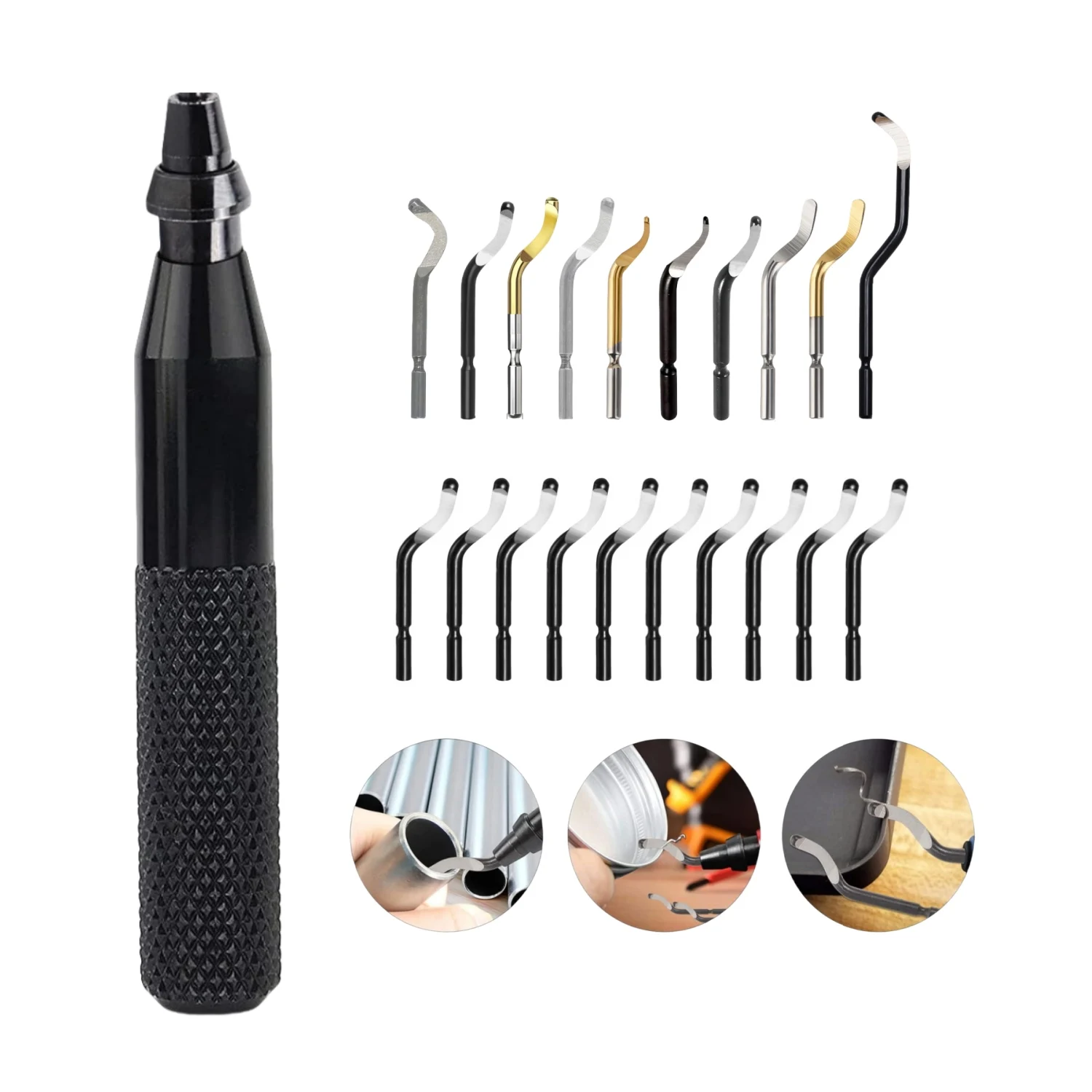 Metal Deburring Tool Kit RB3000 Handle with 20PCS Mix Blades Burr Remover Hand Tool for Wood Plastic Aluminum Copper and Steel