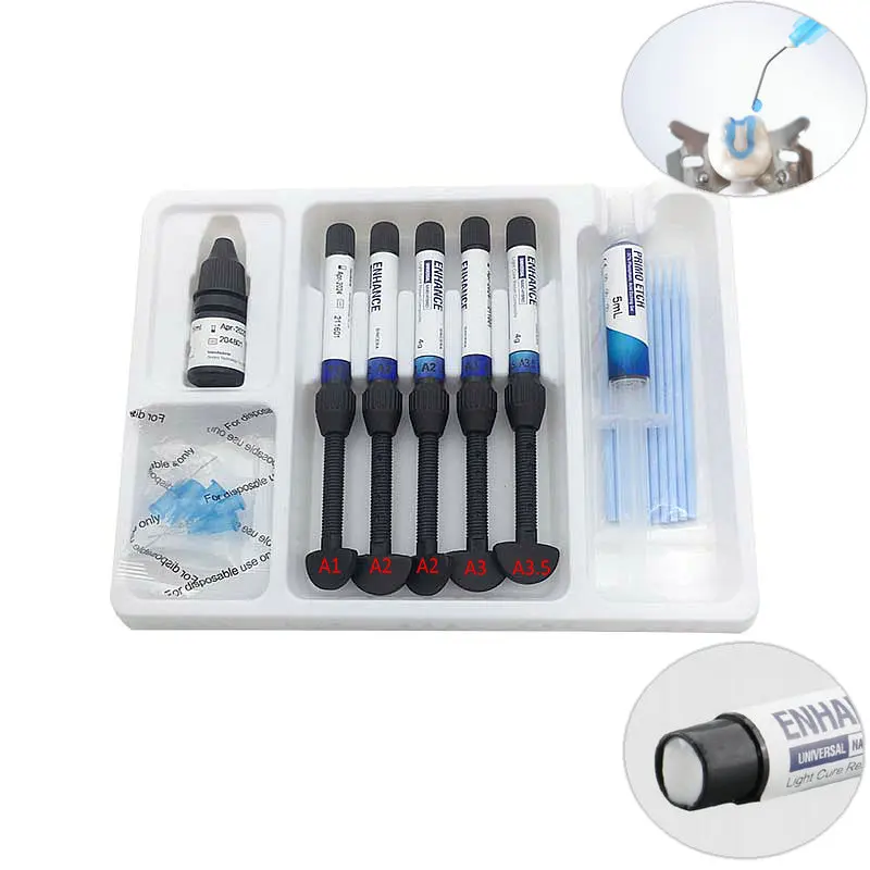 Kit compuesto de fotopolimerización Dental Universal, compuesto de resina 4g, 5ml, adhesivo Primo Bond, 5ml, Kit de grabado de ácido fósforo 37%