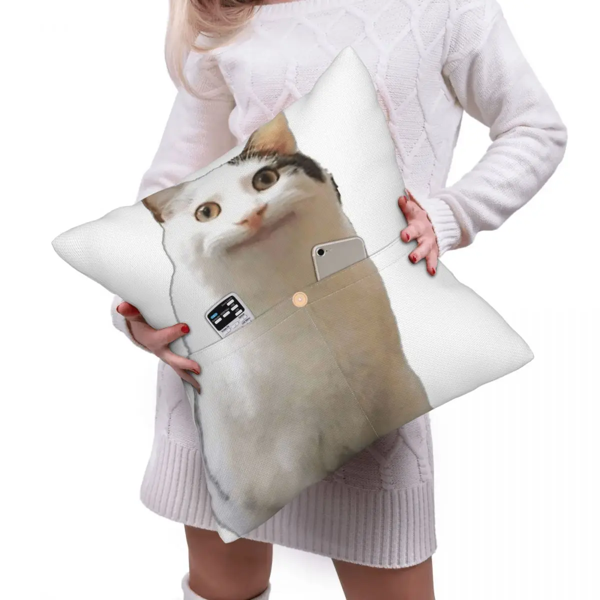 Beluga Cat Safari Square Linen Pillowcase Cushion Cover Polyester Decorative Bed Home Comfort Throw Pillow