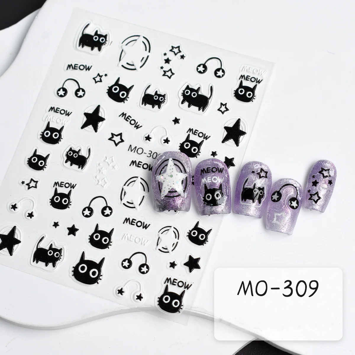 3D Cartoon Cute Cat Nail Stickers Graffiti  Sliders Silver Chrome Headphones Nail Art DIY Manicure Decoration