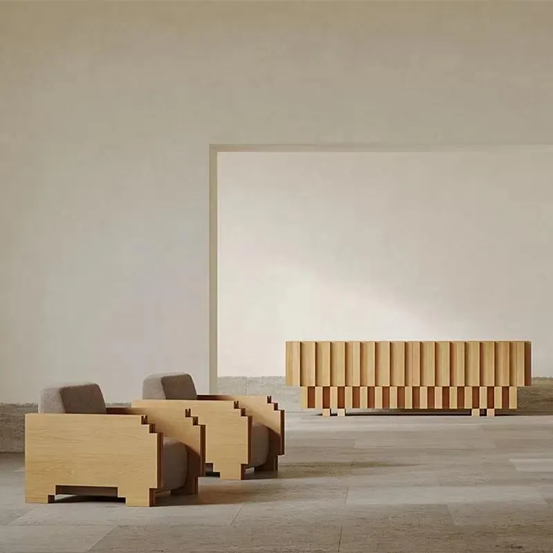 Modern Natural Oak Solid Wood TV Cabinet Nordic Style 4 Door Floor to Ceiling Storage Unit for 65 Inch and Above TVs