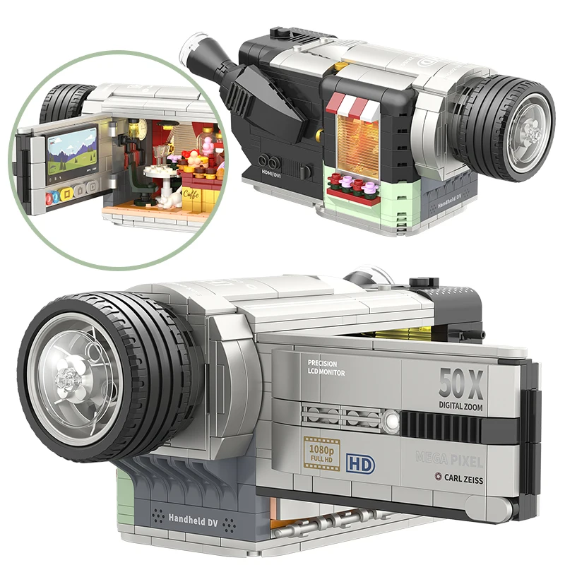 

Creative 603PCS Vintage Handheld DV Camera Building Blocks Retro Video Recorder Model Small Scene Coffee Shop Assemble Brick Toy