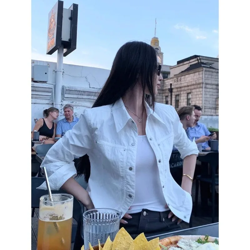 White High-end Short Coat Women's 2026 Spring and Summer Tooling Jacket Top Simple Style Versatile Short Coat Wear