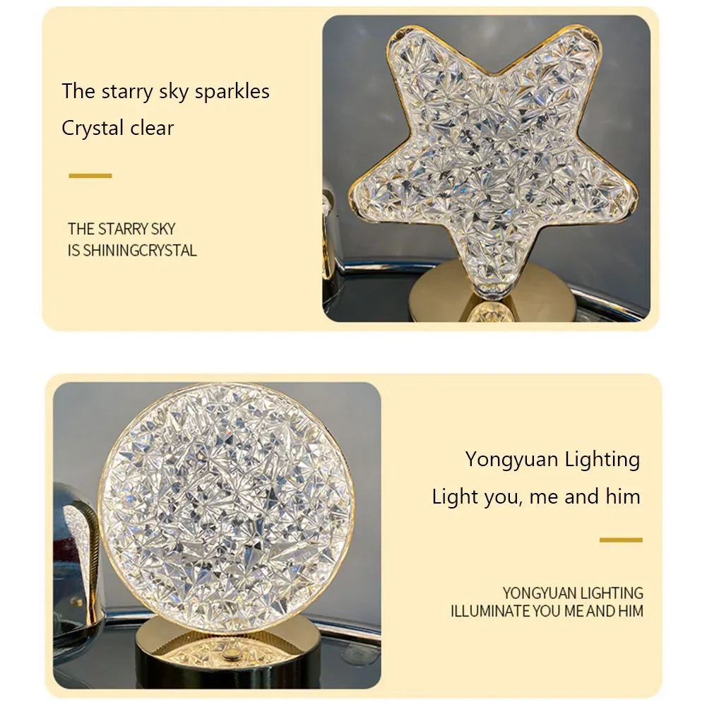โคมไฟตั้งโต๊ะ LED อะคริลิคโคมไฟข้างเตียงควบคุมด้วยการสัมผัสหรี่แสงได้โคมไฟดวงจันทร์ไฟ LED กลางคืนรูปดาวตกแต่งบ้าน